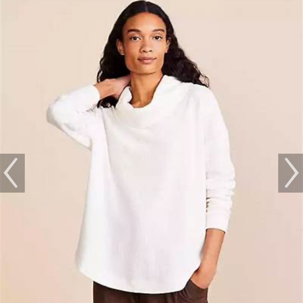 Lou & Grey Wafflestitch Cowl Neck Tunic Turtleneck Sweater Top Birch XS EUC
